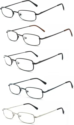 Vista 8 de 5 pares de lentes de lectura rectangulares de metal para hombres y mujeres, multicolor café