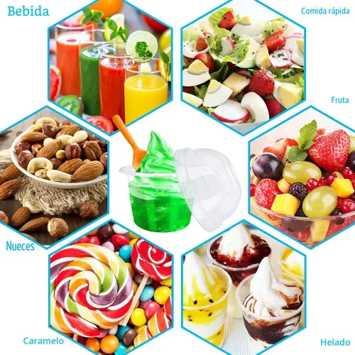 Vista 7 de 50 piezas de vasos de plástico transparente de 8 oz con tapas de cúpula con agujero, vasos de postre desechables, contenedores de comida para llevar