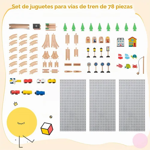 Vista 7 de GLACER - Mesa de tren, 78 piezas de madera con parte superior reversible