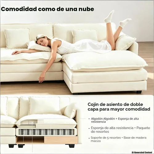 Vista 4 de Camillas modulares pequeñas de nube seccionales de 76.7 pulgadas para espacios pequeños, beige Sofá en forma de L, cómodo sofá biplaza, 3 asientos