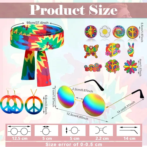 Vista 2 de Jiuguva Conjunto de 17 piezas de disfraz hippie de los años 60 y 70 para mujer, vestido de discoteca, pantalones bohemios, acampanados, camisa