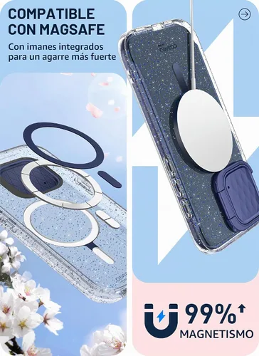 Vista 6 de i-Blason Funda MagSafe para iPhone 15 Pro Max con soporte para cámara BlueGlitter
