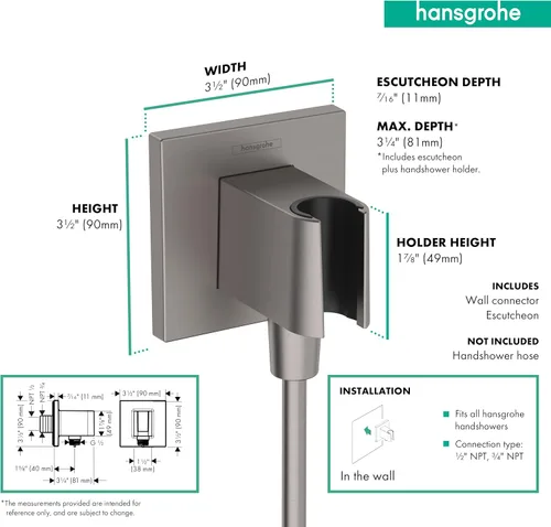 Vista 2 de hansgrohe 26889341 - Toma de pared de ducha de mano con conexión de rosca de 1/2 pulgada en cromo negro cepillado, 26889341
