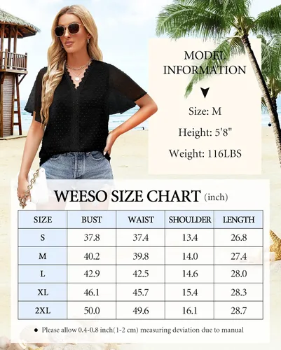 Vista 5 de WEESO Womens Tops Ruffle Sleeve V Neck Dressy Casual T Shirts Summer Fashion 2023