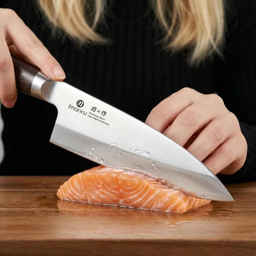 Vista 7 de imarku - Cuchillo Deba de 7 pulgadas, cuchillo de chef ultra afilado, cuchillo de cocina japonés definitivo con bisel único de acero inoxidable