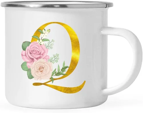 Vista 17 de Andaz Press Taza de café de acero inoxidable para niños de 11 onzas, regalo de taza de café de fogata, rosa rubor, monograma de oro sintético, letra