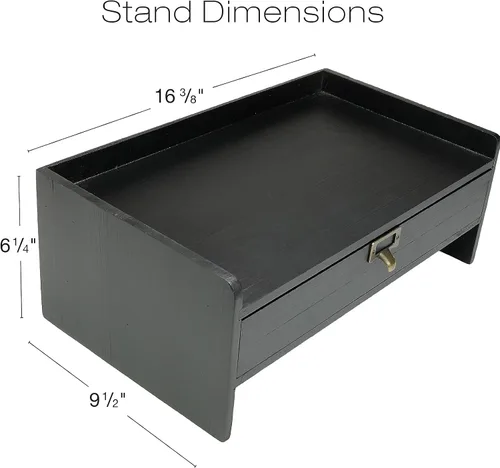 Vista 3 de EXCELLO GLOBAL PRODUCTS Soporte para monitor de madera: incluye cajón para organización de escritorio de cuadernos, bolígrafos, lápices y Negro