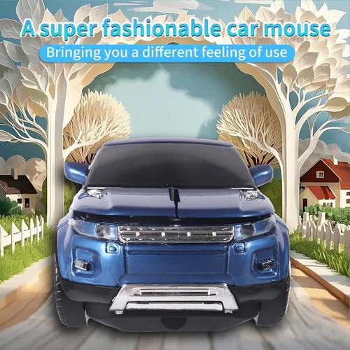 Vista 3 de elec Space Ratón inalámbrico con forma de coche para computadora, para PC portátil (azul)