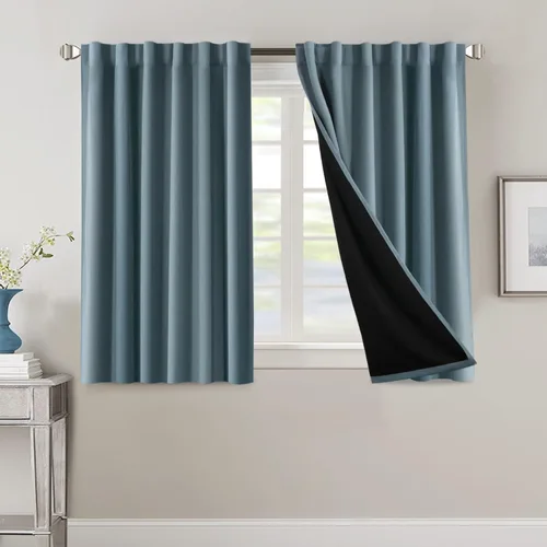 Vista 48 de H.VERSAILTEX Cortinas 100% opacas para dormitorio con forro negro, cortinas de oscurecimiento de habitación completa, con aislamiento térmico