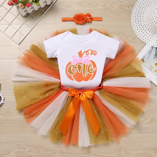 Vista 2 de AWIBMK Conjunto de ropa de 3 piezas para bebé niña de primer cumpleaños con falda tutú, diadema para el primer cumpleaños