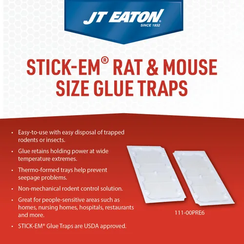 Vista 2 de JT Eaton 111-00PRE6 Stick-Em Trampa para ratones y ratas, tamaño doble, trampa con pegamento, 10 pulgadas de longitud x 5 pulgadas de ancho x ¾