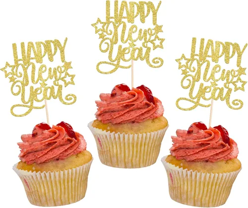 Vista 10 de 1 paquete de decoración para tartas con purpurina de fuegos artificiales para 2026 Año Nuevo 2026, decoración para pasteles de bienvenida 2026