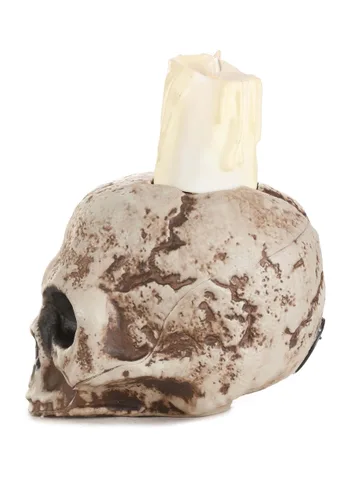 Vista 2 de Decoración de Vela Calavera Antigua Iluminada de 5 Pulgadas Multicolor