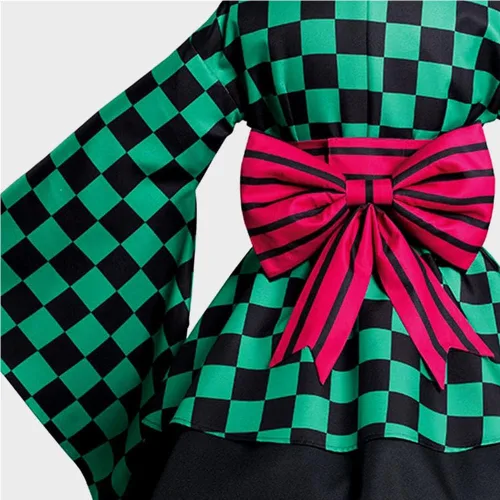 Vista 6 de Kimono de anime japonés Tanjiro Cosplay para mujer, disfraz de Halloween con pendientes