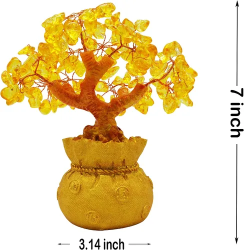 Vista 5 de Árbol de dinero Feng Shui de cuarzo citrino de 7 pulgadas, árbol de dinero de oro natural, oficina, habitación, buena suerte, decoración de fortuna