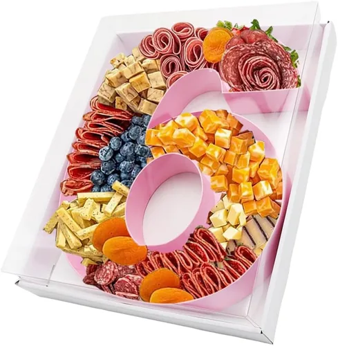 Vista 36 de Bandeja de papel rellenable de 12.5 pulgadas con números y letras de cartón, tablero de charcutería, bandeja para cupcakes dulces, caja decorativa