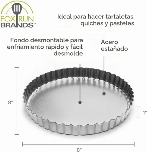 Vista 6 de Fox Run Sartén redonda para tarta/quiche con fondo extraíble, acero estañado, 8 pulgadas