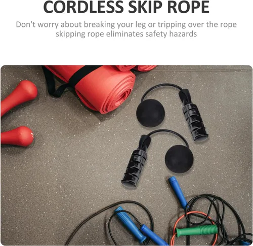 Vista 5 de SOLUSTRE Cuerda de saltar de fitness con rodamientos duales, cuerda de salto inalámbrica de PVC con peso para resistencia a quemar calorías, mango