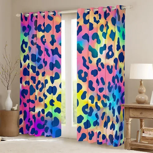 Vista 2 de Feelyou Cortinas de ventana de leopardo para decoración de dormitorio, cortina de guepardo africano, diseño de leopardo arcoíris, cortinas de Multi