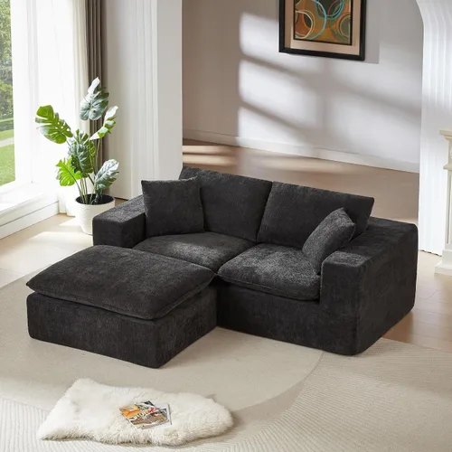 Vista 4 de Cloud - Sofá modular modular - Cómodo sofá de felpilla en forma de L para sala de estar (negro, en forma de L, 2 plazas + 1 otomana)