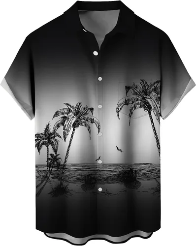 Vista 35 de Camisas tropicales con botones para hombre, camisas hawaianas de manga corta, casuales para vacaciones, camisas de playa holgadas Beige-playa escena