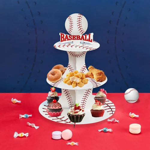 Vista 7 de Soporte para cupcakes de fiesta temática de béisbol de 3 niveles