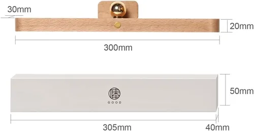 Vista 6 de Barra de luz de espejo de madera con soporte magnético para baño (paquete de 1) Rechargeable USB C,3-level dimming vanity light,touch control for