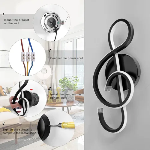 Vista 4 de XEYOU Lámpara de pared moderna de 22 W, lámpara de pared LED creativa para interiores, símbolo musical, decoración artística, lámpara de pared