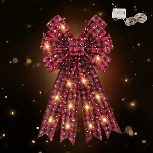 Vista 9 de ABTOLS 2 piezas de arcos de corona de Navidad con LED, arcos de terciopelo rojo para coronas, arcos rústicos de granja para puerta delantera, arcos