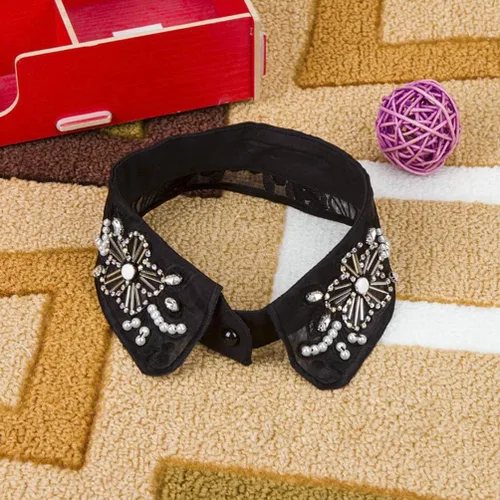 Vista 2 de 2 piezas para mujer, elegante y desmontable, cuello de pedrería, cuello falso, cuello de Dickey, color negro y blanco