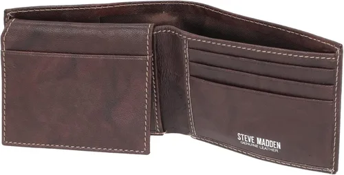 Vista 3 de Steve Madden Cartera RFID de cuero para hombre con capacidad adicional y bolsillo abatible