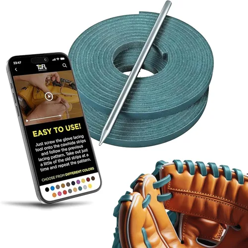 Vista 22 de TOFL Kit de encaje para guantes de sóftbol y béisbol Kit de reparación de cordones de guante de encaje 2 cordones de cuero con aguja de cordones