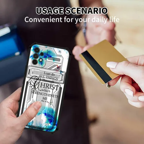 Vista 5 de Funda tipo cartera para Samsung A23 con soporte para tarjetas, función atril, híbrida, de doble capa, a prueba de golpes, funda protectora para Phil