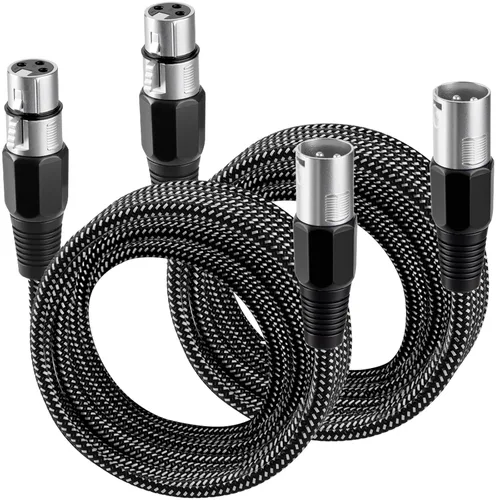 Vista 8 de Cable XLR de 3 pies/2 unidades, cable de micrófono Nylong trenzado equilibrado XLR macho a hembra, cables de conexión de micrófono de alta