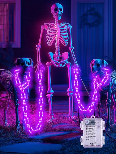 Vista 10 de Cadena de luces de Halloween con batería de 10 pies, 160 LED, color naranja