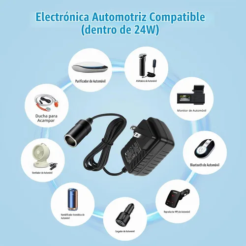 Vista 2 de Convertidor de 110V a 12V, adaptador de encendedor de cigarrillos para coche - Convertidor de CA a CC (110V-240V a 12V), adaptador de corriente