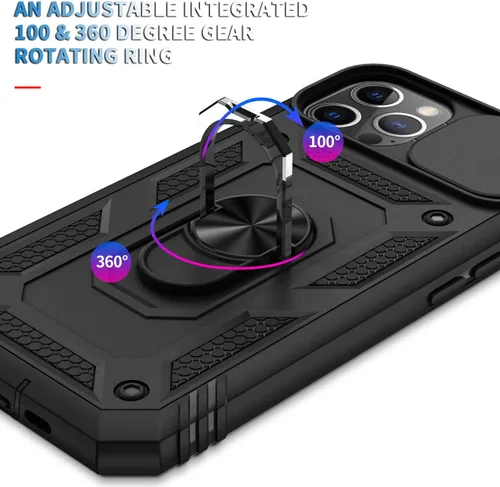 Vista 7 de Fetrim Funda para iPhone 12 PRO MAX, Funda de teléfono con soporte de anillo de rotación para Apple iPhone 12 PRO MAX - Negro