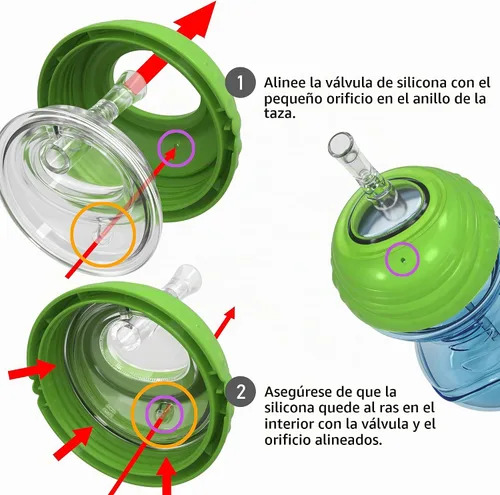 Vista 2 de Nuby Vaso de 3 Piezas Antiderrames de Fácil Agarre con Popote Flexible, Función Clik It Lock, Neutro, 10 Onzas