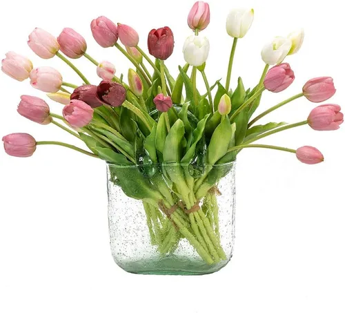 Vista 6 de DUYONE 15 flores de tulipanes artificiales, ramo de látex de tacto real, tulipanes falsos para oficina, boda, fiesta, hogar, cocina, jardín