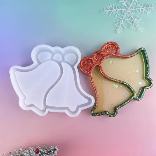 Vista 6 de Moldes de silicona de resina de bandeja de campana de Navidad, placa de caramelo de aperitivo, molde de fundición de placa de almacenamiento