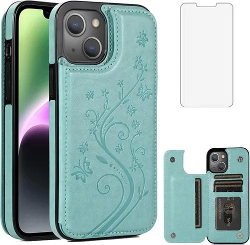 Vista 12 de Funda compatible con iPhone 15 Plus de 6.7 pulgadas con protector de pantalla de vidrio templado y tarjetero con soporte para tarjetero, funda