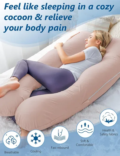Vista 3 de Meiz - Almohadas de embarazo refrescantes para dormir, almohada corporal de maternidad para mujer embarazada, en forma de U, con funda de jersey