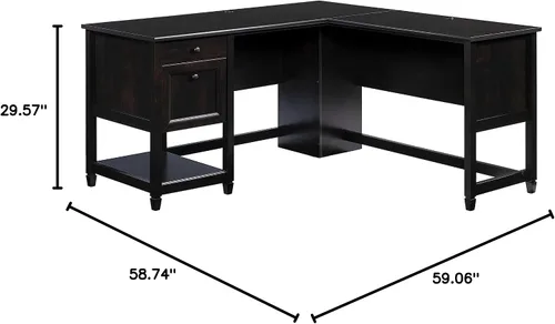 Vista 17 de Sauder Edge Water - Escritorio esquinero en forma de L con cajones de almacenamiento y estante abierto, en color negro