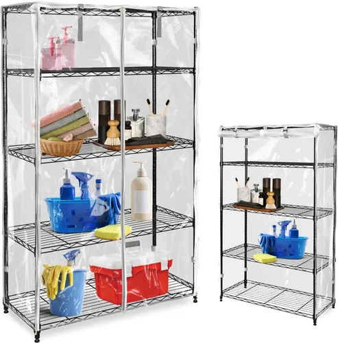 Vista 9 de Funda impermeable para estante de alambre resistente, protector de estantería de almacenamiento de garaje, ajuste universal de 36 x 14 x 72 Verde