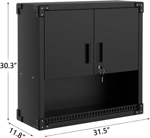 Vista 2 de Heavy Duty Steel Wall Cabinet with Lock, Hanging Storage Organizer with Adjustable Shelves, Rust-Resistant Metal Wall Mount Cabinet for Garage