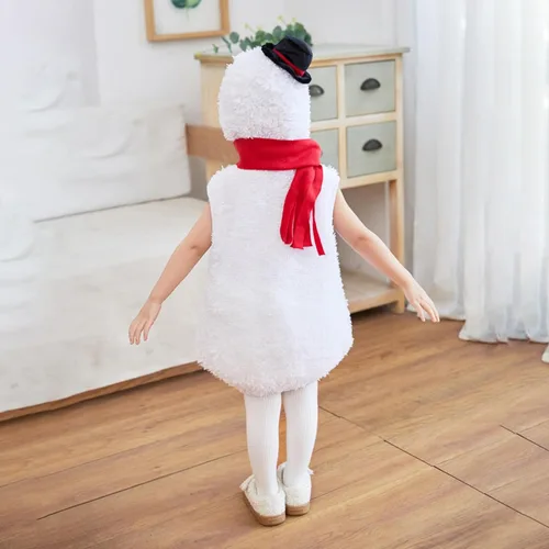 Vista 5 de Disfraz de muñeco de nieve de Navidad para niños, sin mangas, con capucha, disfraz de muñeco de nieve con bufanda, ropa de regalo