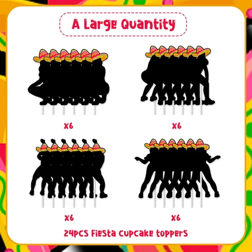 Vista 6 de Cheereveal 24 piezas de adornos para cupcakes de fiesta Twerk para niñas y mujeres, palillos de sombrero, fiesta mexicana, temática divertida