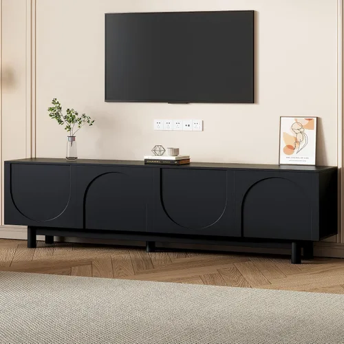 Vista 13 de Merax Minimalist 103" Entertainment Wall Unit Set with Overhead Bridge for TVs Up to 75", Modern Large Media Console with Adjustable Shelves, Ample