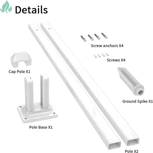 Vista 3 de SunnyRoyal Kit de poste de valla de piquete de 32.6 pulgadas de alto para valla de estacas rectas blancas de vinilo de PVC accesorios para valla