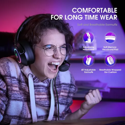 Vista 5 de Ajsaki Actualizado 2022 Auriculares para juegos K9 auriculares para juegos con luces LED RGB cancelación de ruido auriculares estéreo PS Vita